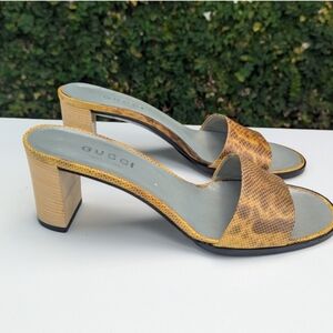 Gucci Snake Leather Tan Block Heels